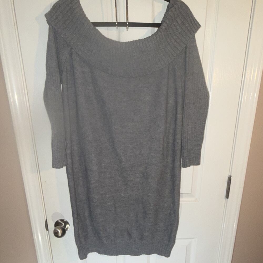 Charlotte Russe Gray Off Shoulder Ribbed Knit Sweater Dress 2X Plus Knee